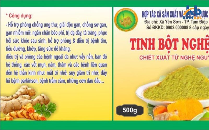 Nhãn mác tinh bột nghệ chuyên nghiệp, ấn tượng giúp sản phẩm của thương hiệu trông tin cậy