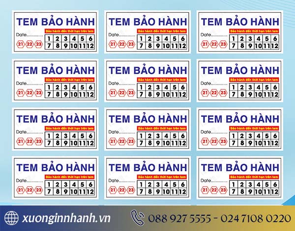 Mẫu tem bảo hành hình chữ nhật