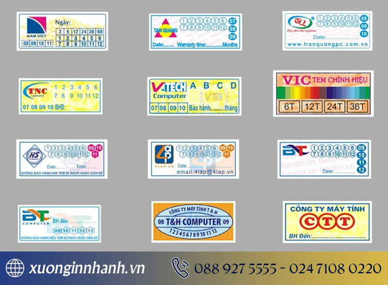 Mẫu tem dán bảo hành được sản xuất tại Xưởng in nhanh Bách Vượng