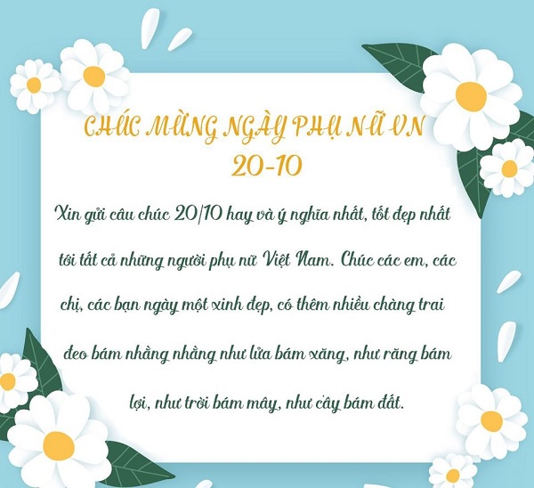 Mẫu thiệp 20/10 kèm lời chúc dành cho đồng nghiệp nữ
