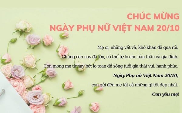 Mẫu thiệp tặng mẹ nhân ngày 20-10